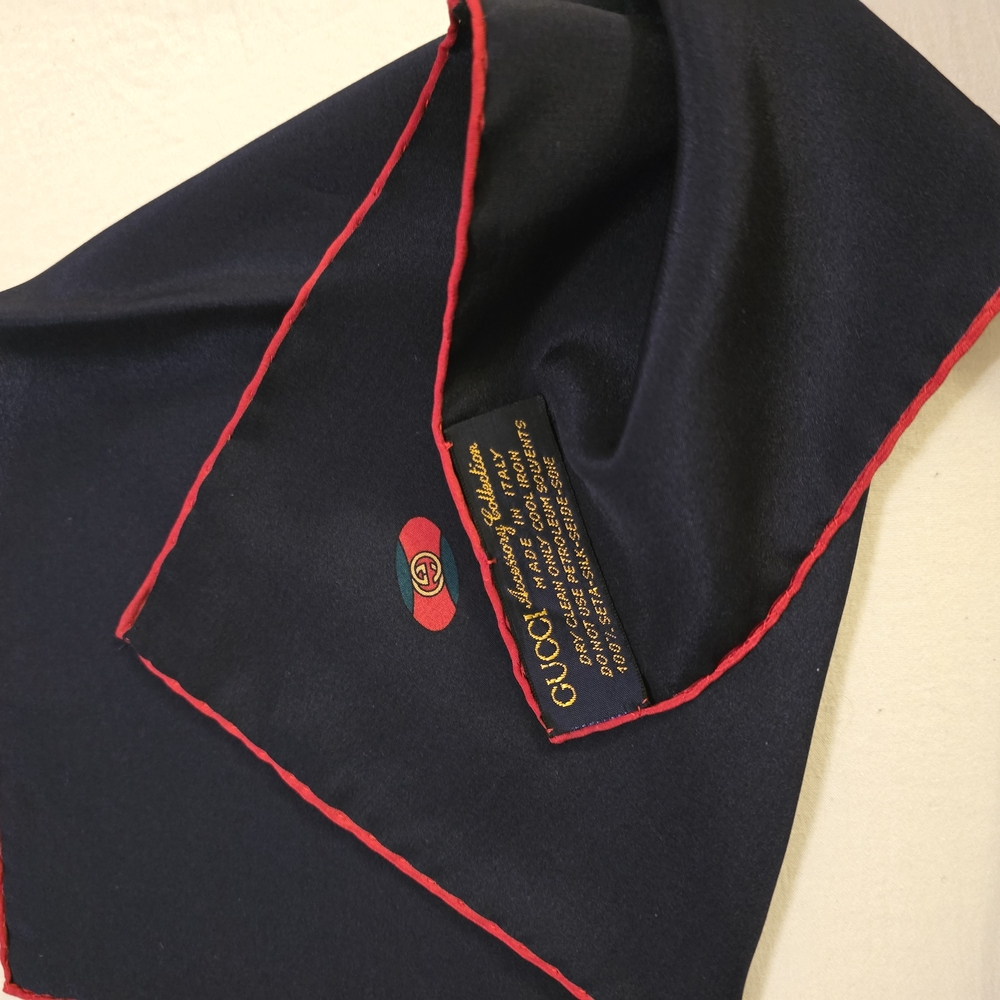 Gucci Navy and Red Silk Scarf/ Pocket Square